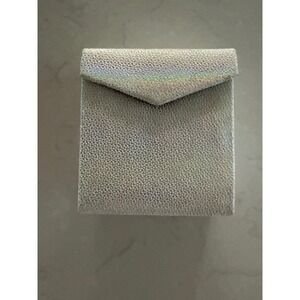 Nordstrom Silver Holographic Travel Jewelry Organizer Box Grey Velvet Interior‎
